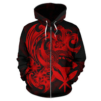 Polynesian Hawaii All Over Zip up Hoodie Kanaka Maoli Red Turtle - Polynesian Pride