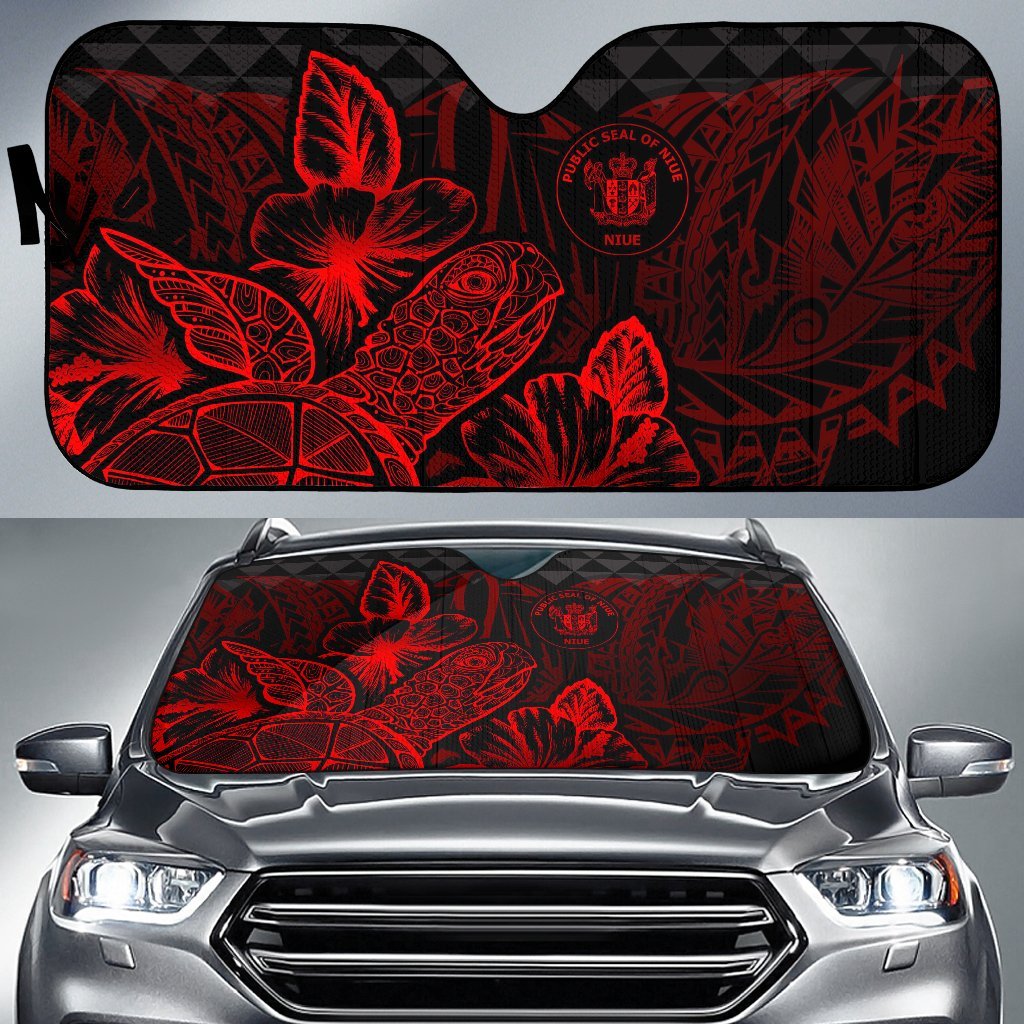 Niue Auto Sun Shades Turtle Hibiscus Red Auto Sun Shade Universal Fit Red - Polynesian Pride