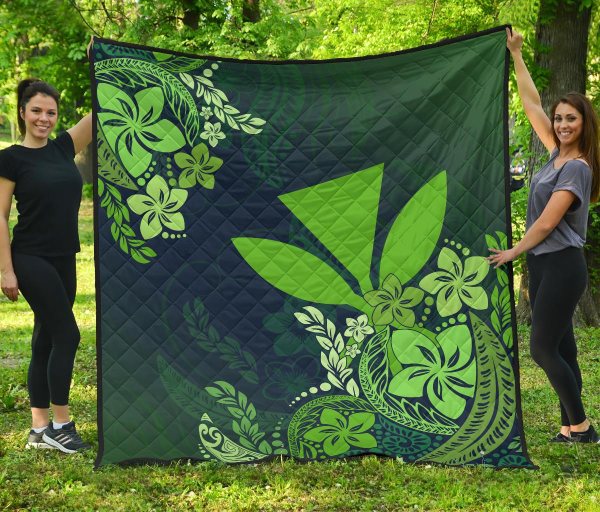 Hawaii Premium Quilt - Green Kanaka Maoli Hibiscus Style Green - Polynesian Pride