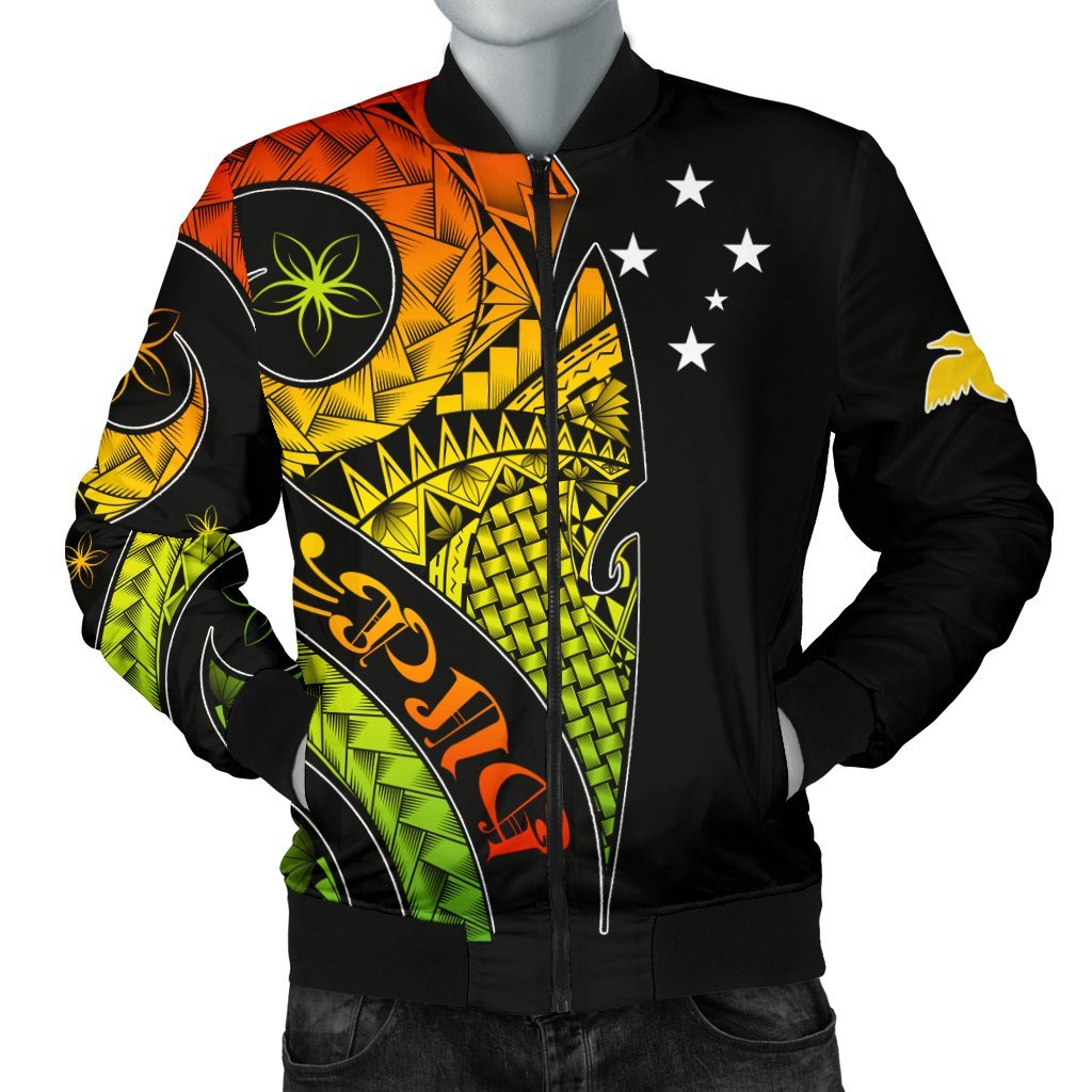 Papua New Guinea Men's Bomber Jacket - PNG Bird And Polynesian Decorative Pattern Reggae - Polynesian Pride