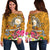 Hawaii Polynesian Women's Off Shoulder Sweater - Hawaii Seal With Turtle Plumeria (Gold) Gold - Polynesian Pride