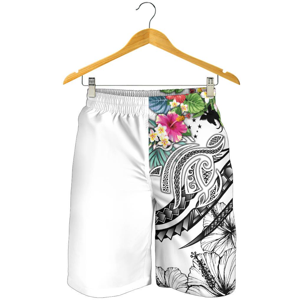 Papua New Guinea Polynesian Men's Shorts - Summer Plumeria (White) - Polynesian Pride