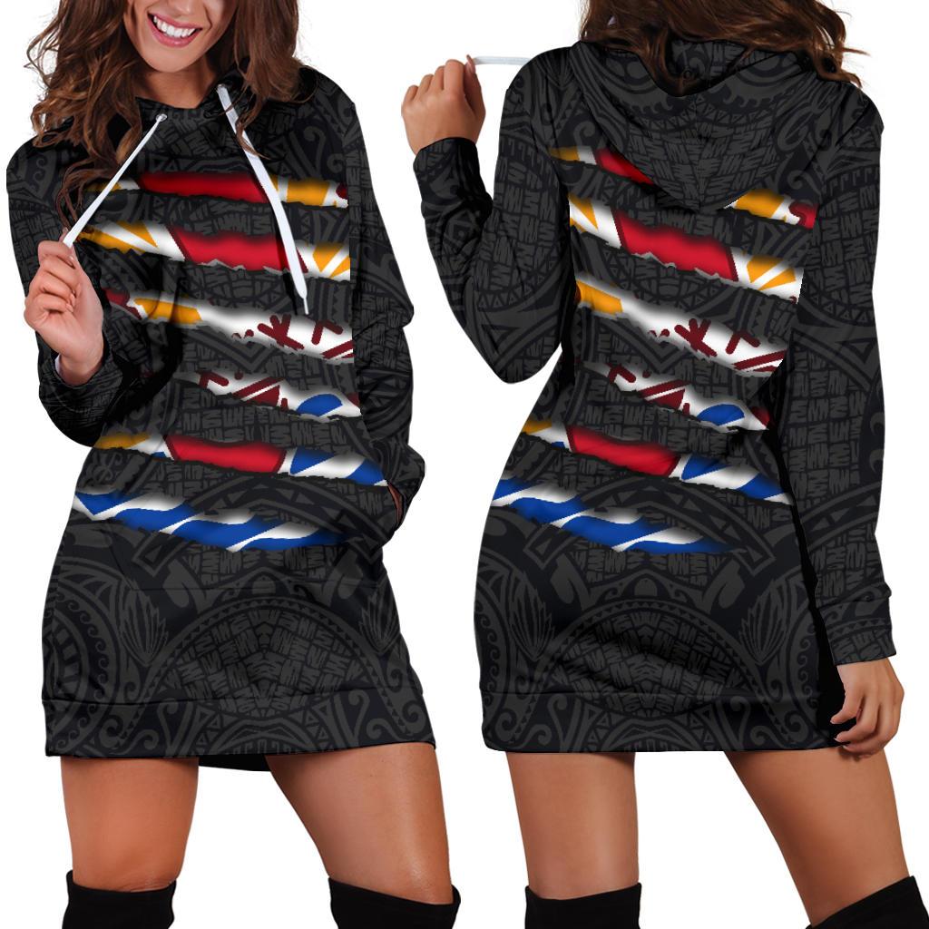 French Polynesia Women's Hoodie Dress - Scratch Style Black - Polynesian Pride