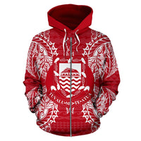 Tuvalu Polynesian All Over Zip up Hoodie Map Red White - Polynesian Pride