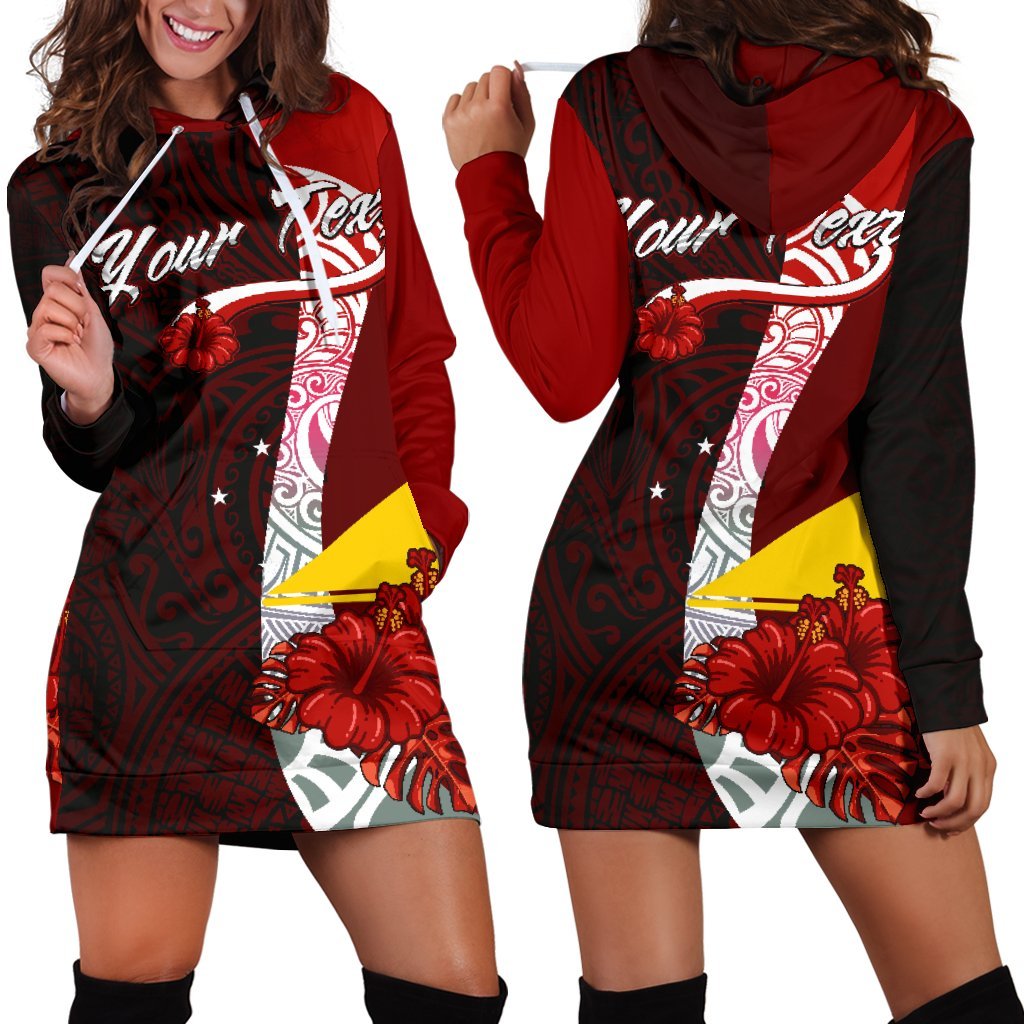 Tokelau Polynesian Custom Personalised Hoodie Dress - Coat Of Arm With Hibiscus Red - Polynesian Pride