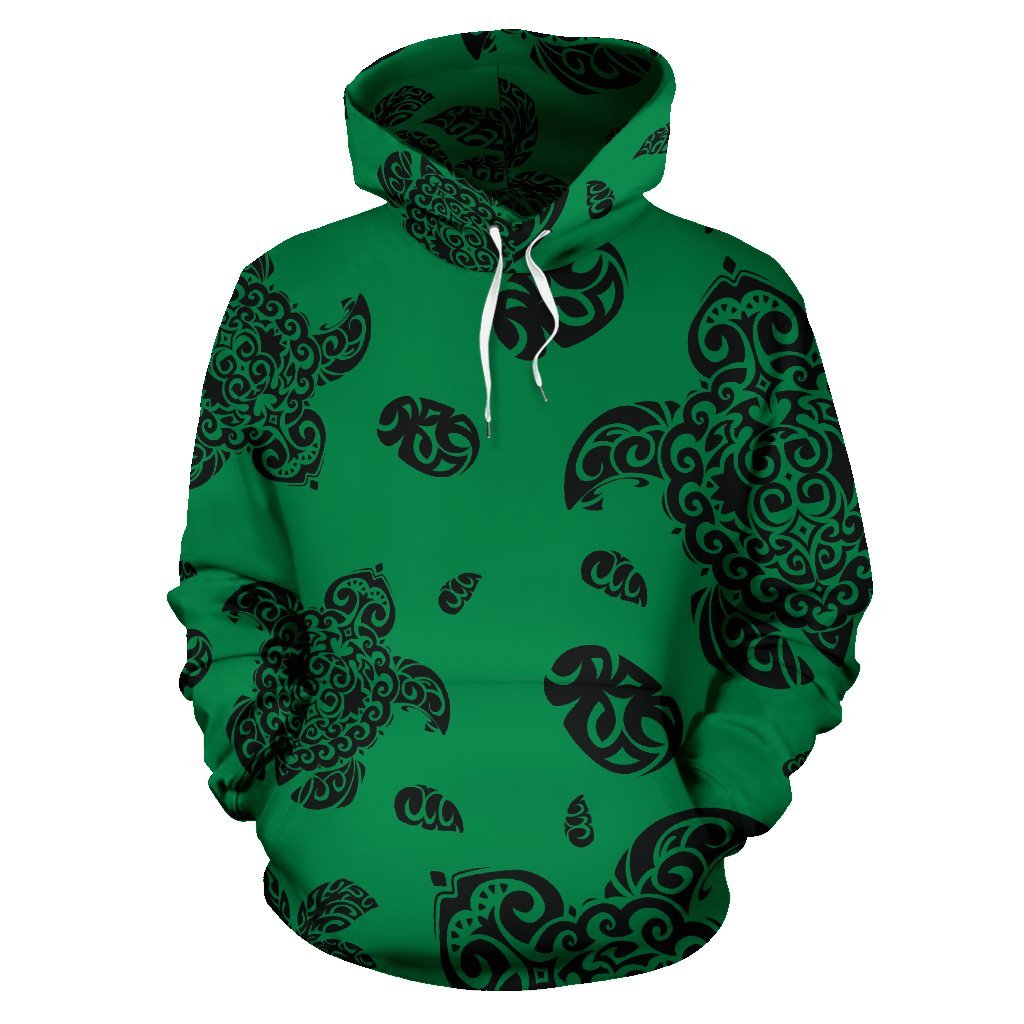 Hawaii Hoodie Polynesian Turtle Palm and Sea Pebbles Green Pullover Premium Polyester - Polynesian Pride