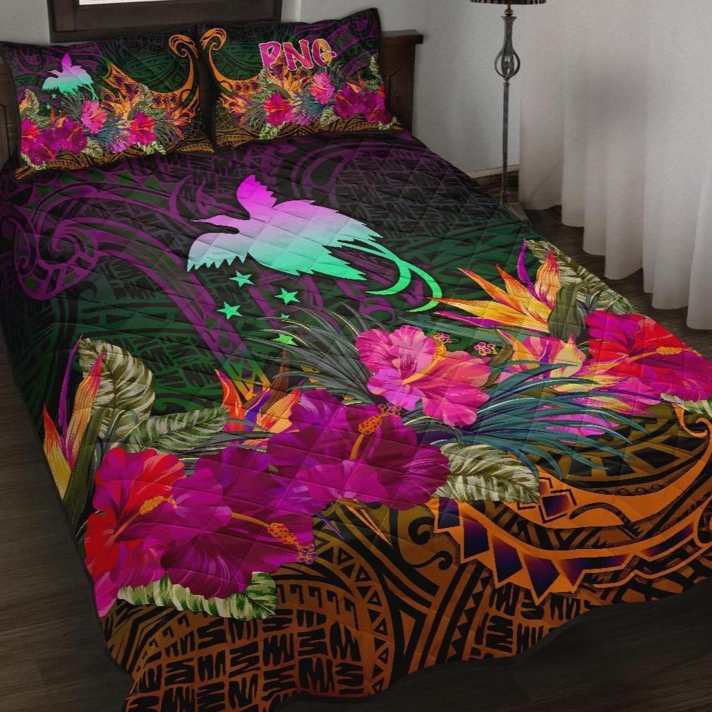 Papua New Guinea Quilt Bed Set - Summer Hibiscus Art - Polynesian Pride