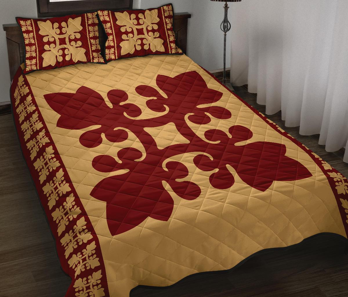 Hawaiian Quilt Pattern Flower Buds Quilt Bed Set - Polynesian Pride