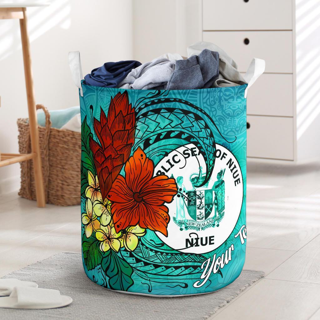 Niue Laundry Basket - Custom Personalised Tropical Flowers Style Laundry Basket - Niue One Size Blue - Polynesian Pride