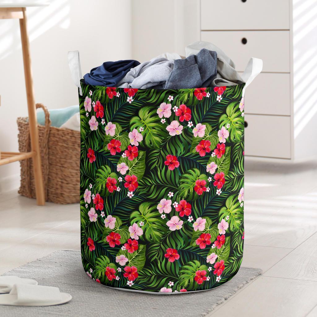 Tropical Flower Mix Hawaii Laundry Basket Laundry Basket One Size Black - Polynesian Pride