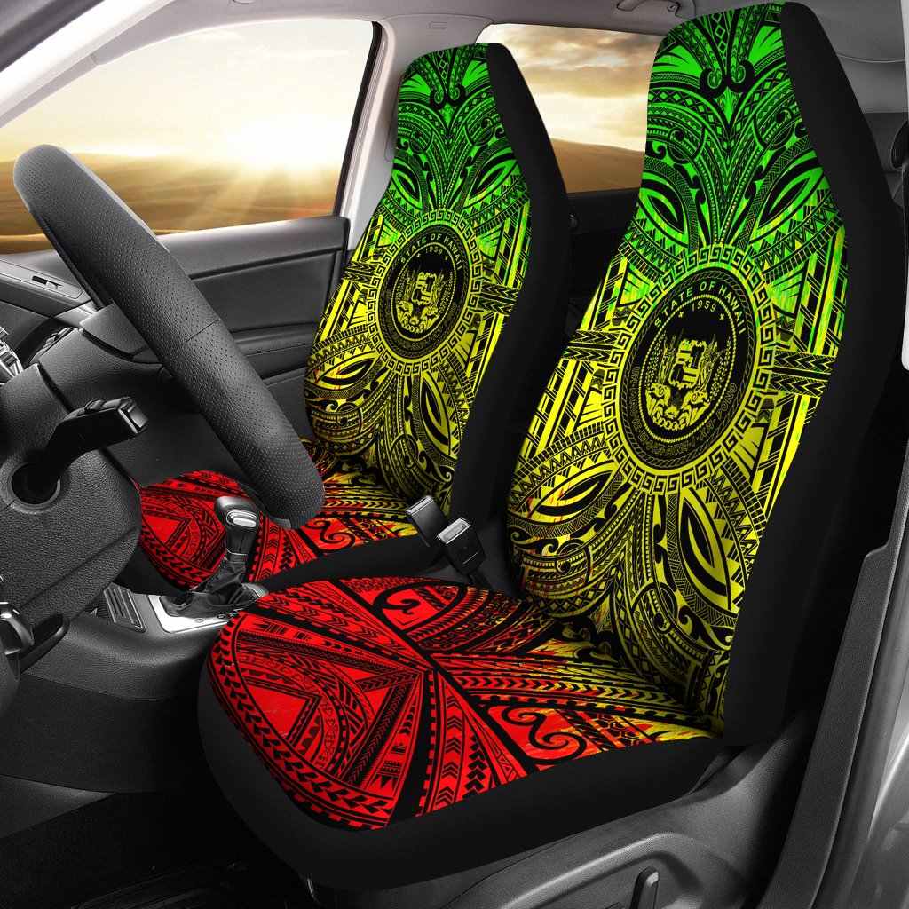 Hawaii Car Seat Cover - Hawaii Coat Of Arms Polynesian Reggae Style Universal Fit Reggae - Polynesian Pride