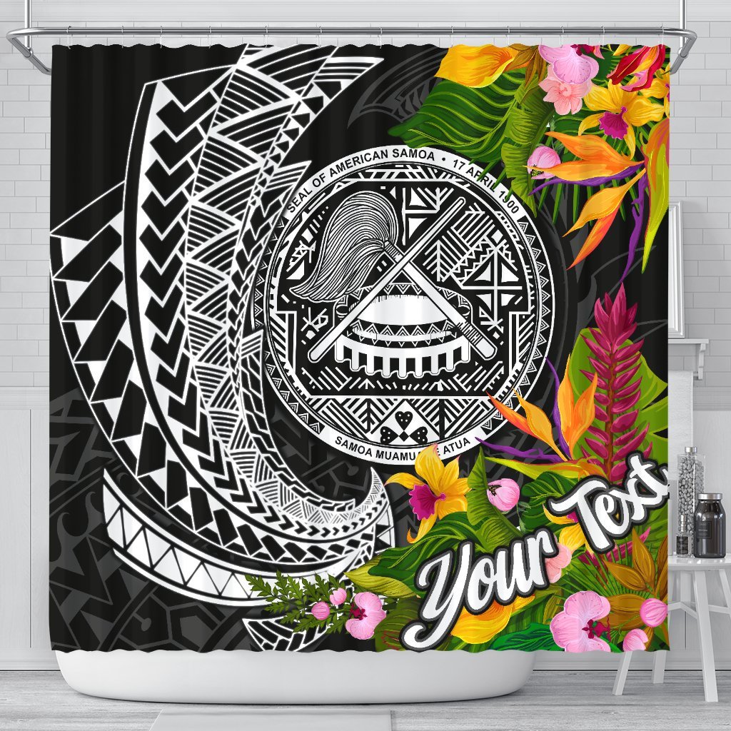 American Samoa Shower Curtains - Custom Personalised Seal Spiral Polynesian Patterns 177 x 172 (cm) Black - Polynesian Pride