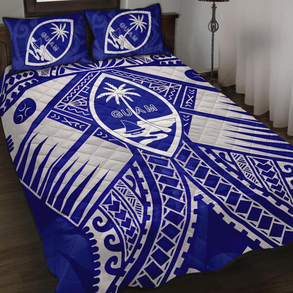 Guam Polynesian Quilt Bed Set - Guam White Seal with Polynesian Tattoo Ver 02 White - Polynesian Pride