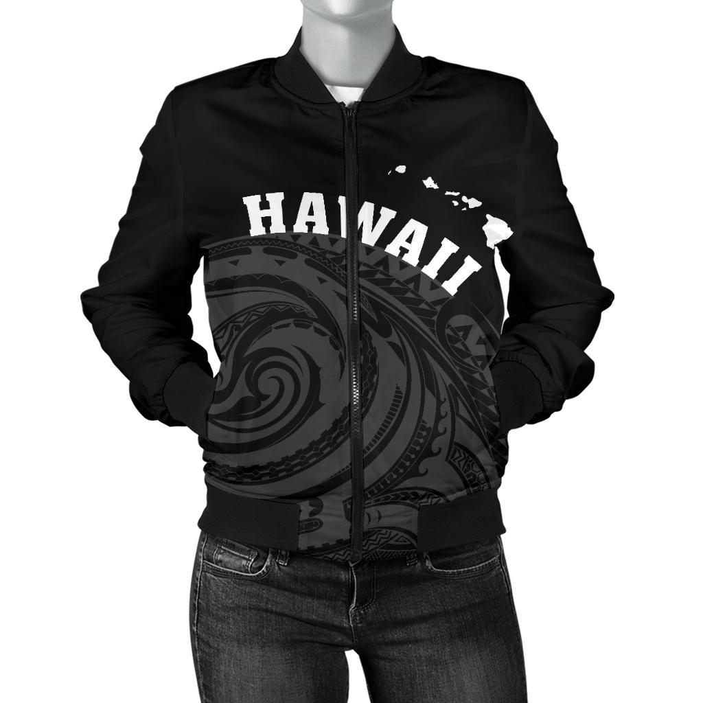 Hawaii Polynesia Women's Bomber Jacket - Tatau Style AH Black - Polynesian Pride