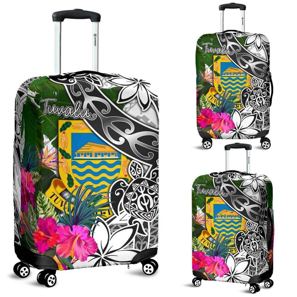 Tuvalu Luggage Covers White - Turtle Plumeria Banana Leaf White - Polynesian Pride