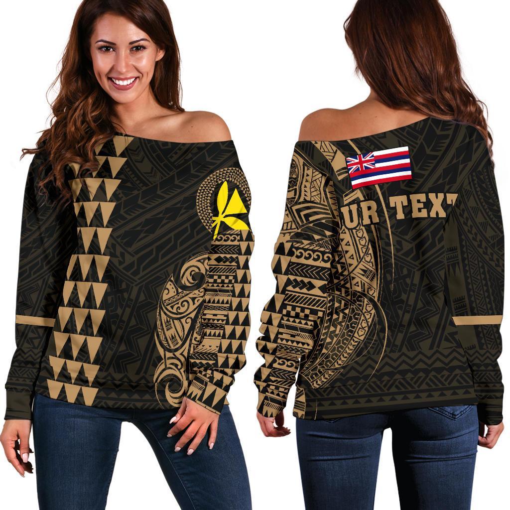 Hawaii Kanaka Polynesian Personalized Women's Off Shoulder Sweater - Gold Gold - Polynesian Pride