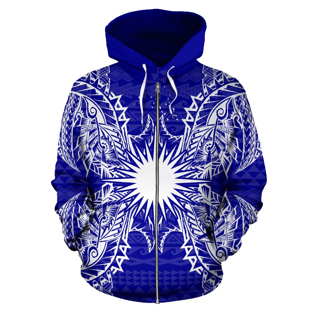 Marshall Islands Polynesian All Over Zip up Hoodie Map Blue - Polynesian Pride