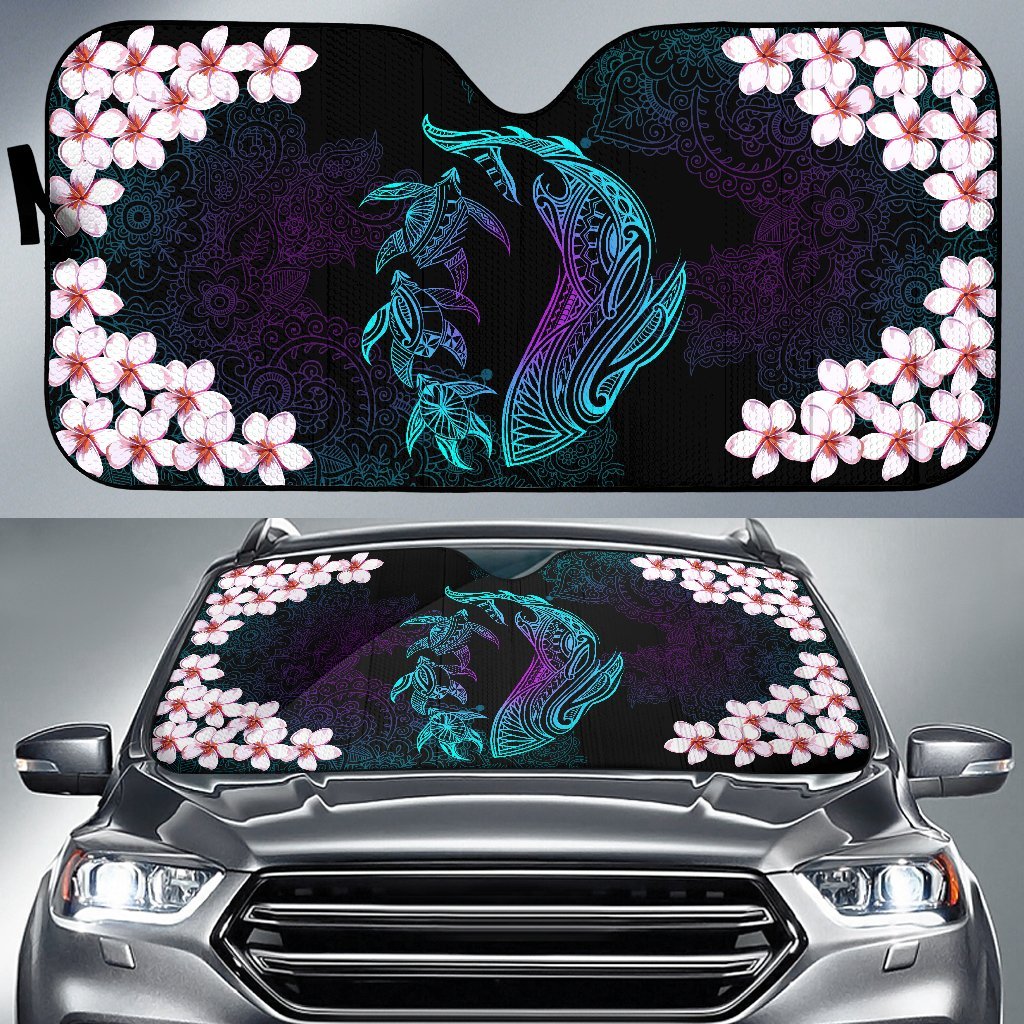 Hawaiian Shark Turtle Plumeria Car Sun Shade - Black - Zelda Style - AH Auto Sun Shade Universal Fit Black - Polynesian Pride