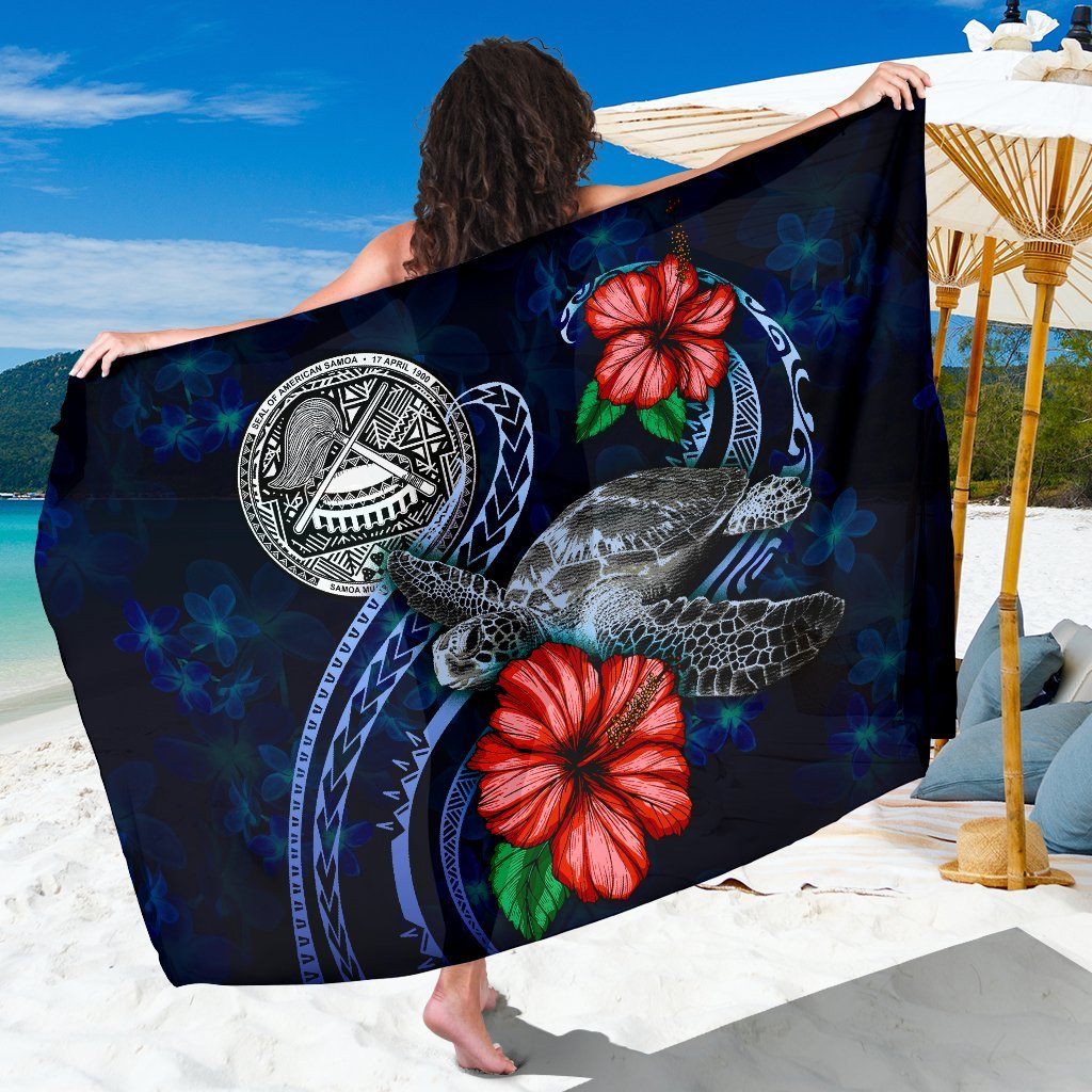 American Samoa Polynesian Sarong - Blue Turtle Hibiscus One Style One Size Blue - Polynesian Pride