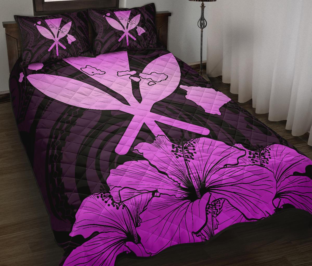 Hawaiian Kanaka Quilt Bed Set Hibiscus Polynesian Love Pink - Polynesian Pride