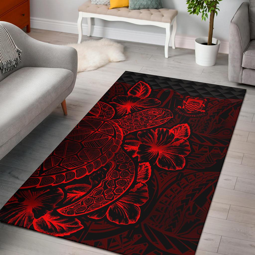 Tuvalu Area Rugs Turtle Hibiscus Red Black - Polynesian Pride