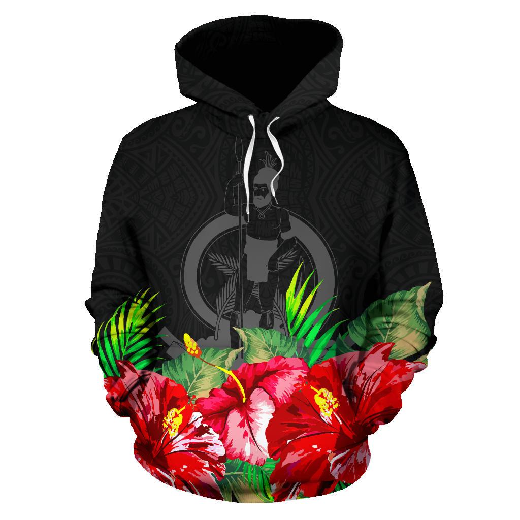 Vanuatu Polynesian Hoodie Black Hibiscus - Polynesian Pride