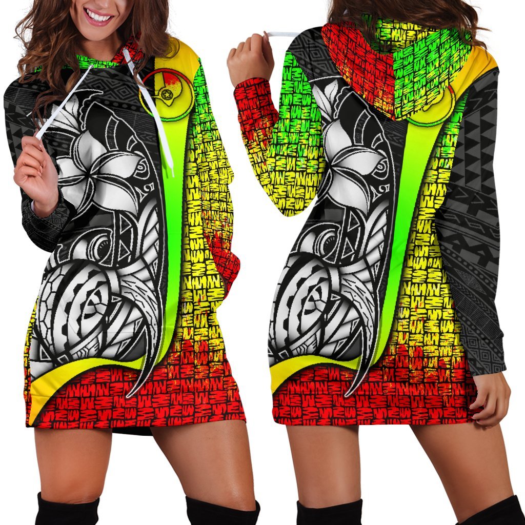 Yap Micronesian Women's Hoodie Dress Reggae - Turtle With Hook Reggae - Polynesian Pride