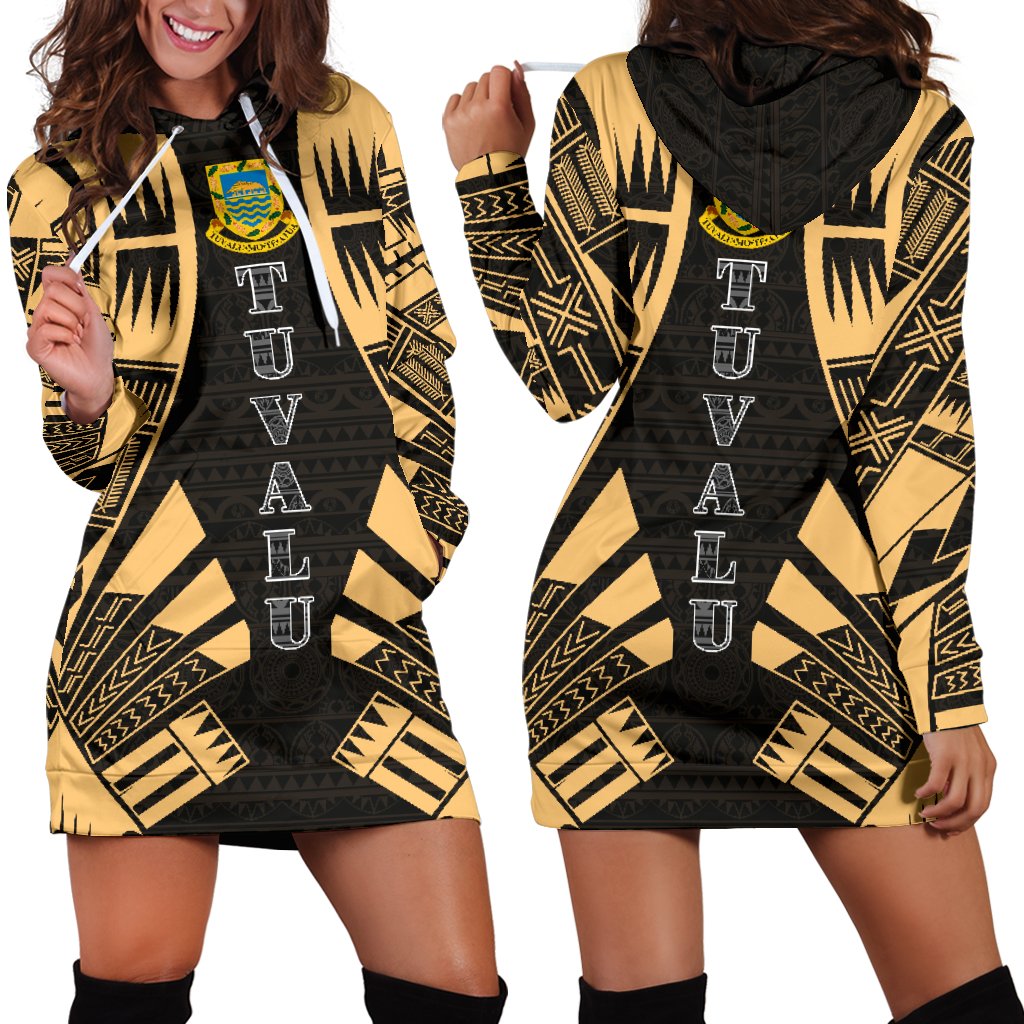 Tuvalu Hoodie Dress - Polynesian Tattoo Gold Gold - Polynesian Pride