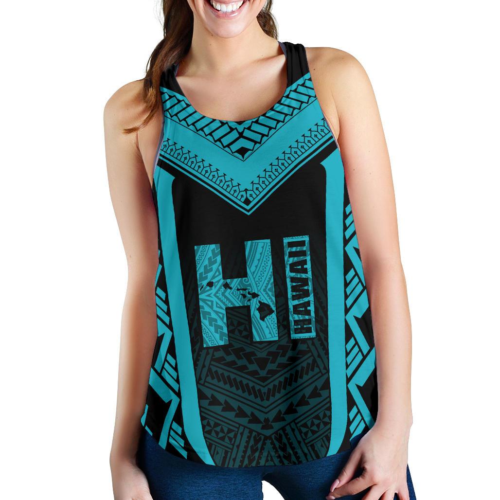 Hawaiian Kanaka Polynesian Women's Racerback Tank Active Blue - Polynesian Pride