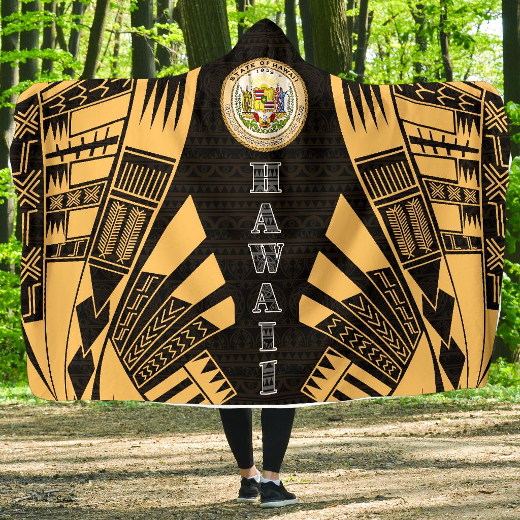 Hawaii Hooded Blanket - Polynesian Tattoo Gold Hooded Blanket Gold - Polynesian Pride