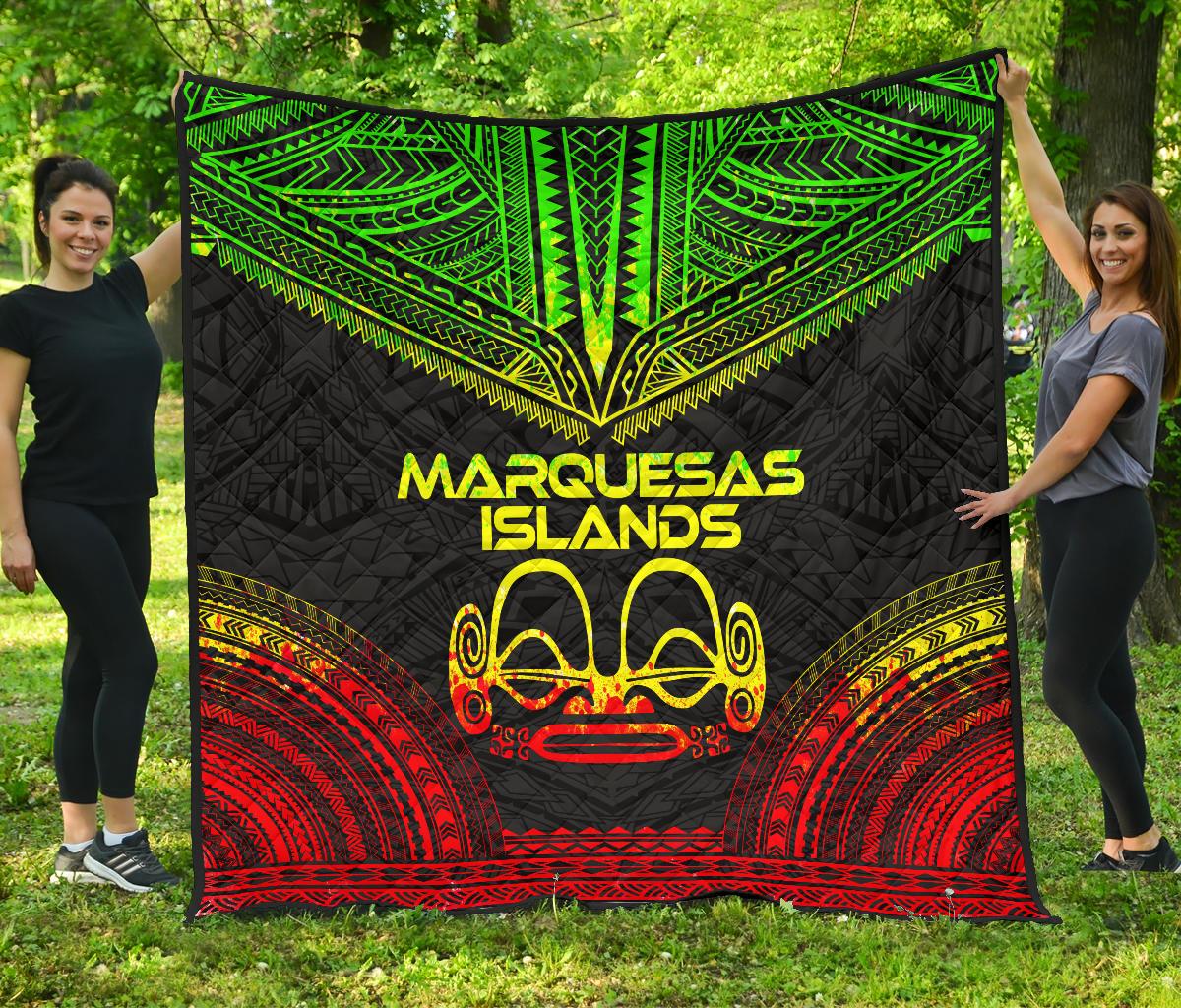 Marquesas Islands Premium Quilt - Marquesas Islands Tiki Face Polynesian Chief Reggae Version - Polynesian Pride