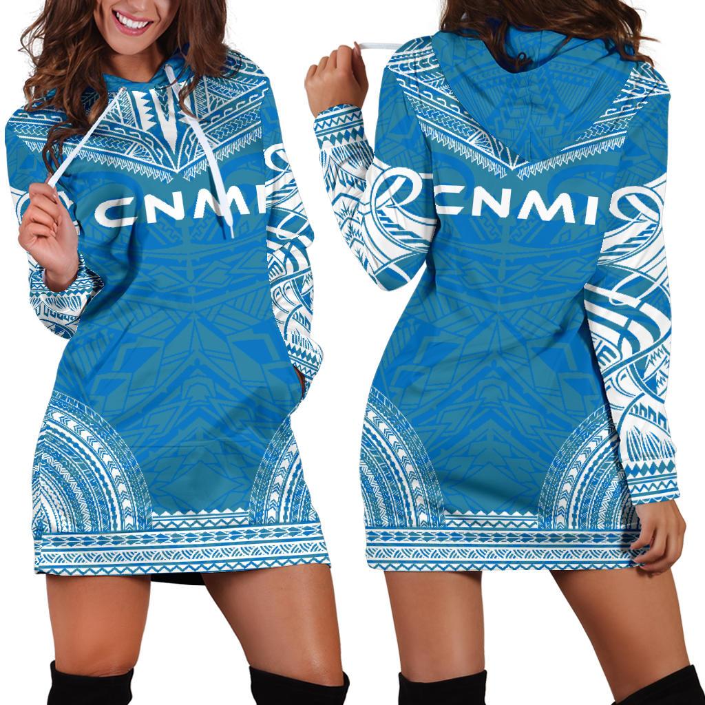 Northern Mariana Islands Women's Hoodie Dress - Polynesian Flag Chief Blue - Polynesian Pride