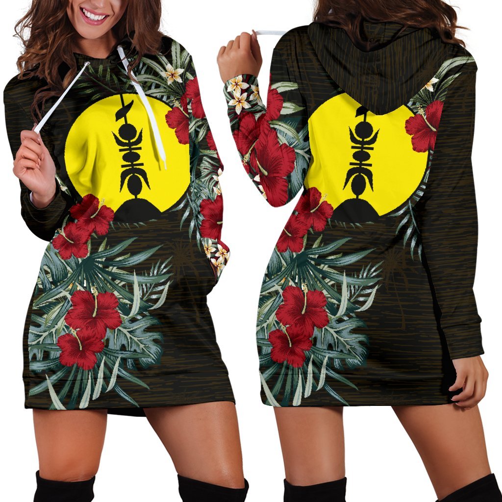 New Caledonia Hoodie Dress - New Caledonia Flag Hibiscus White - Polynesian Pride