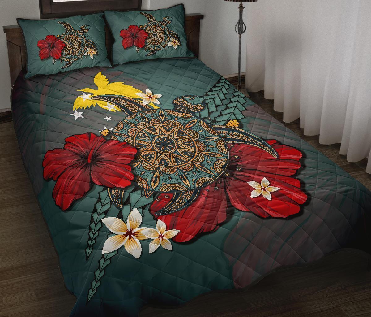 Papua New Guinea Quilt Bed Set - Blue Turtle Tribal - Polynesian Pride