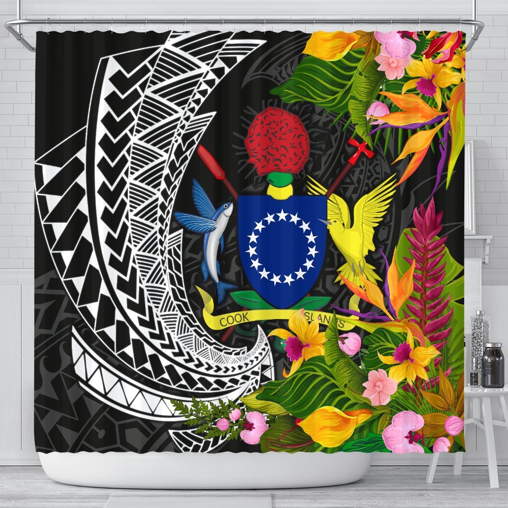 Cook Islands Shower Curtains - Seal Spiral Polynesian Patterns 177 x 172 (cm) Black - Polynesian Pride