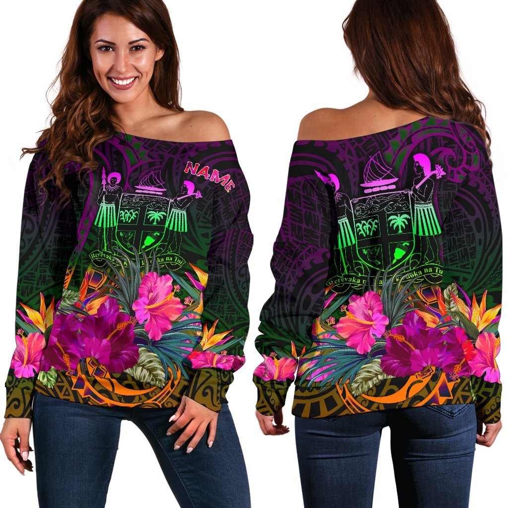 Fiji Personalised Women's Off Shoulder Sweater - Summer Hibiscus Art - Polynesian Pride