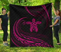 Hawaii Turtle Hibicus Premium Quilt - Frida Style - Pink Pink - Polynesian Pride