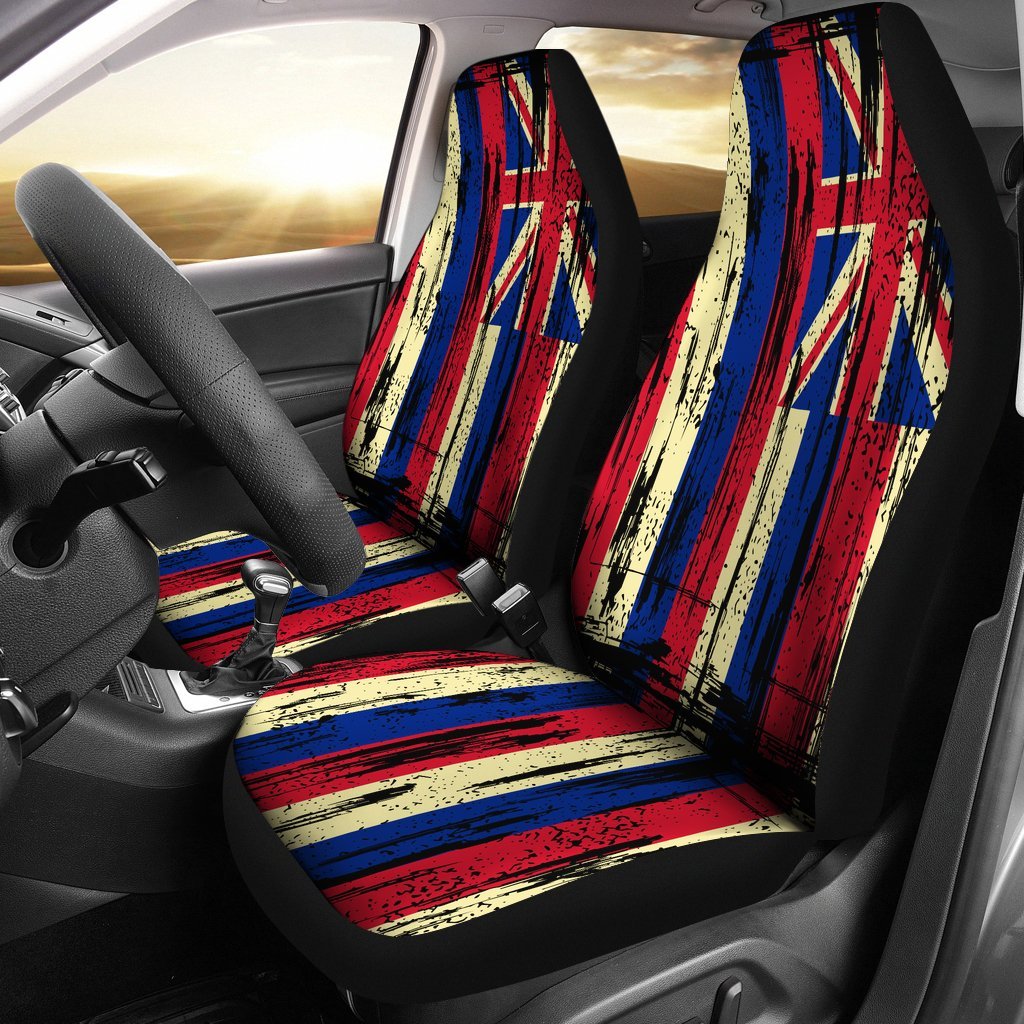 Hawaii Car Seat Covers - Hawaii Grunge Flag - A0 Universal Fit Black - Polynesian Pride