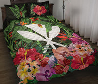 Kanaka Maoli ( Hawaiian) Quilt Bed Set - Coat Of Arms Tropical Flowers And Banana Leaves - Polynesian Pride