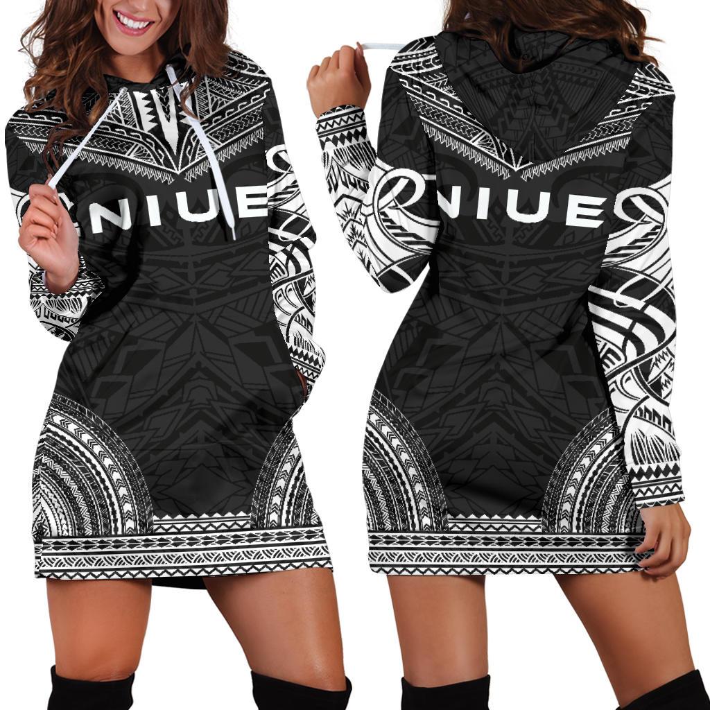 Niue Women's Hoodie Dress - Polynesian Black Chief Black - Polynesian Pride