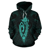 Polynesian Fish Hook Kanaka Map of Hawaii Hoodie Turquoise - Polynesian Pride