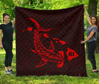 Hawaii Shark Red Polynesian Premium Quilt Red - Polynesian Pride