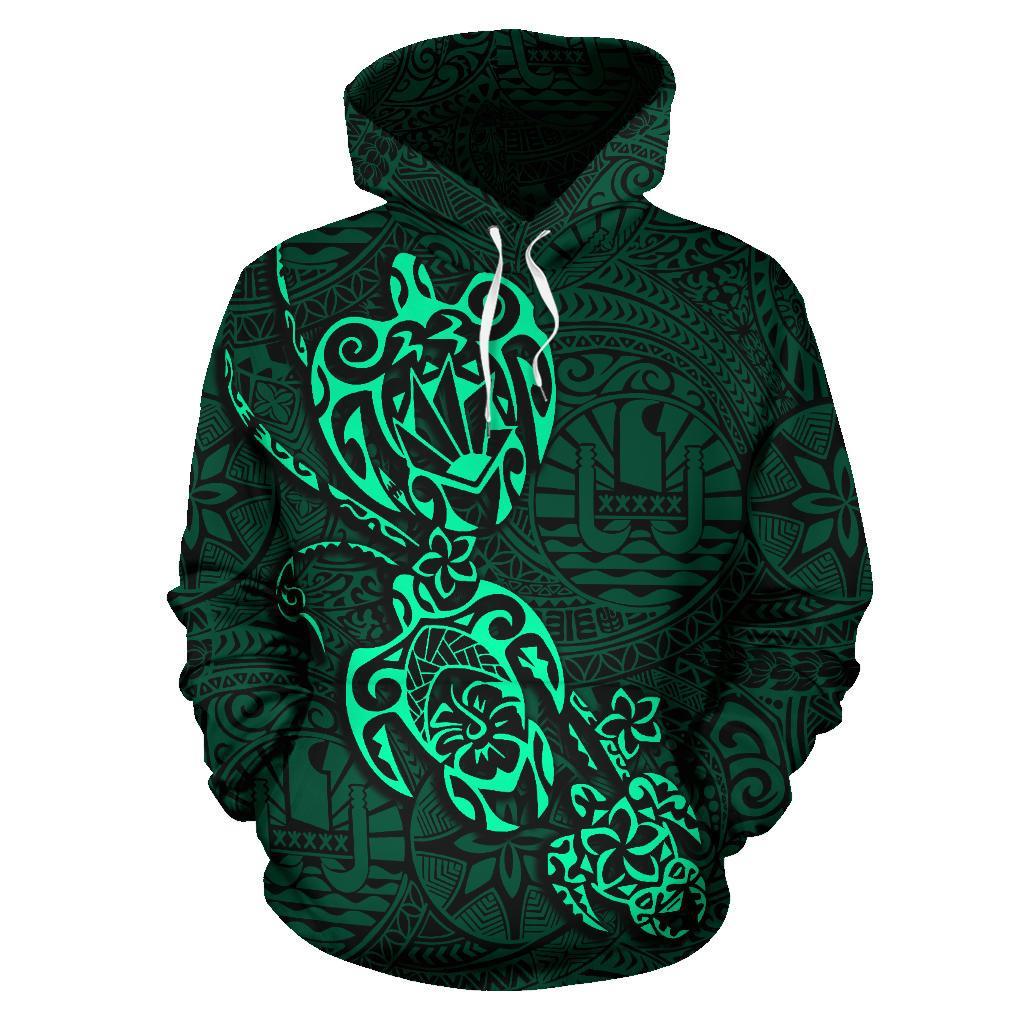 Tahiti Polynesian Family Turtles Hoodie Green Unisex Green - Polynesian Pride