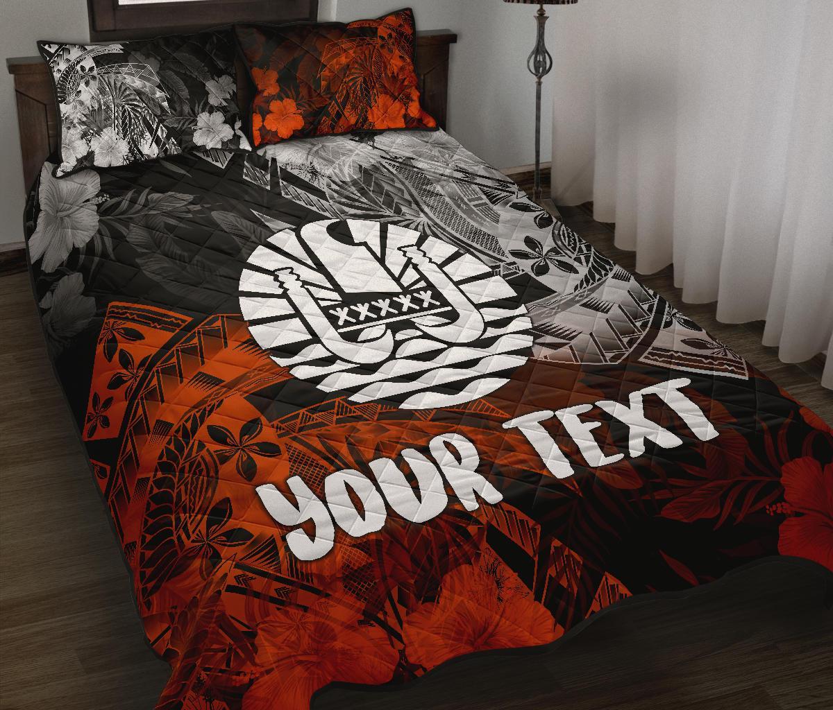 Tahiti Polynesian Personalised Quilt Bed Set - Vintage Polynesian Turtle Black - Polynesian Pride