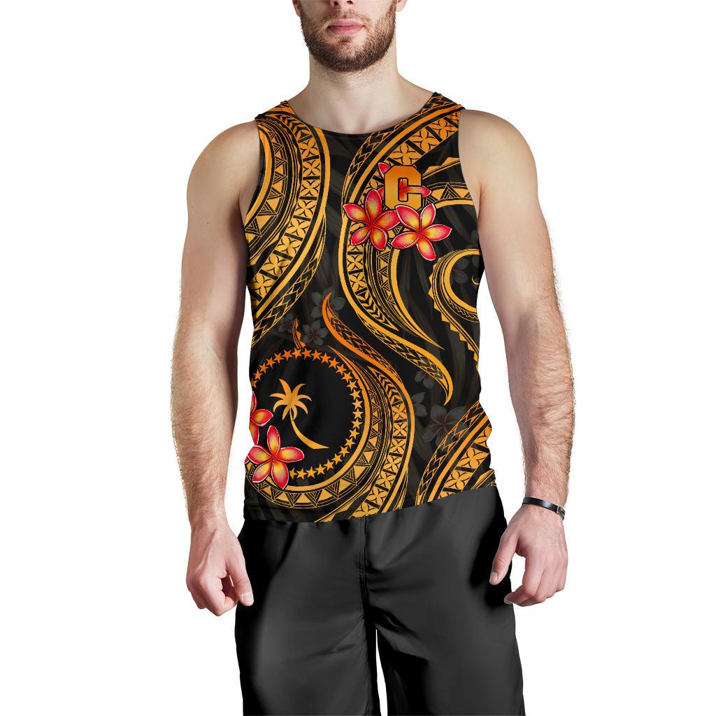 Chuuk Micronesian Men Tank Top - Gold Plumeria - Polynesian Pride