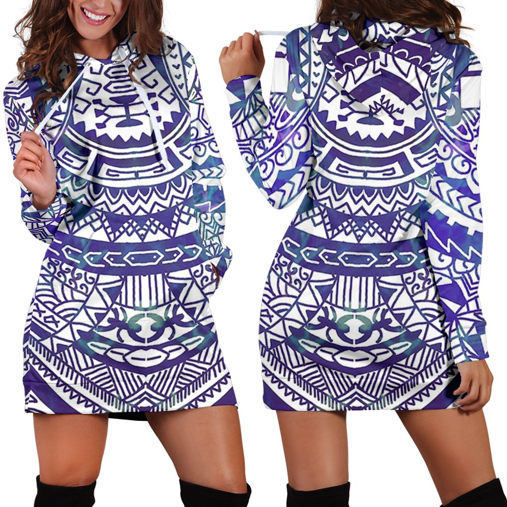 Polynesian Tribal Hoodie Dress Blue Blue - Polynesian Pride