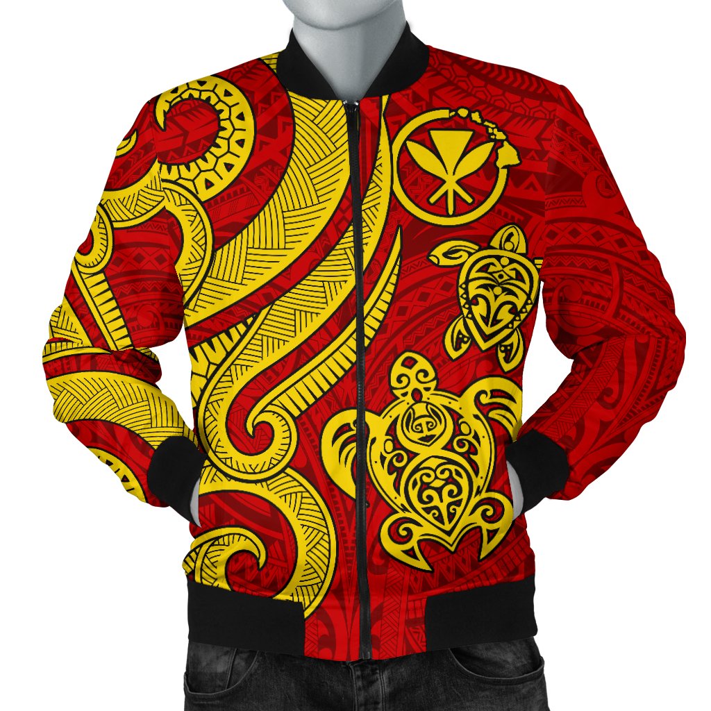 Polynesian Hawaii (Kanaka Maoli) Men Bomber Jacket - Red Tentacle Turtle - Polynesian Pride