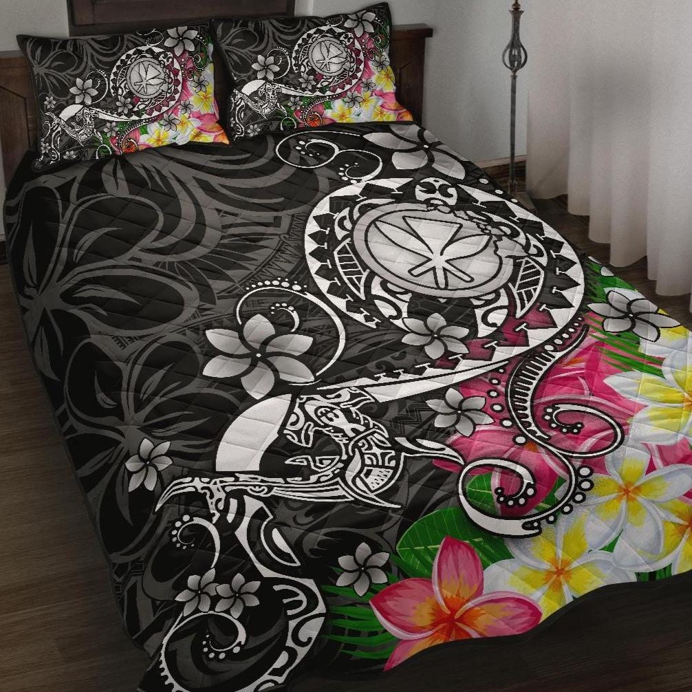 Hawaii Polynesian Quilt Bed Set - Turtle Plumeria (Black) Black - Polynesian Pride