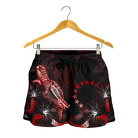 Cook Islands Polynesian Women's Shorts - Turtle With Blooming Hibiscus Red - Polynesian Pride