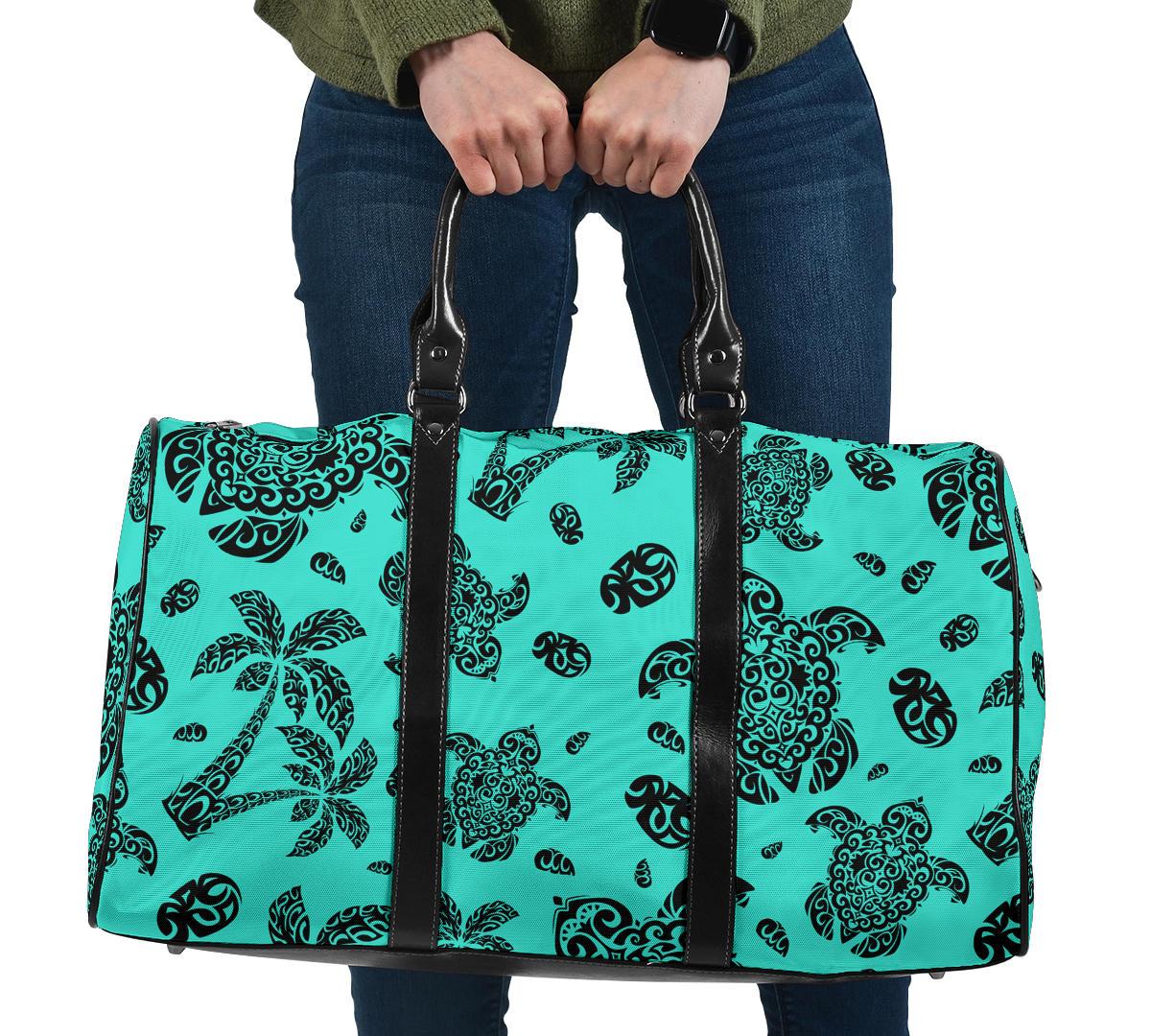 Polynesian Turtle Palm And Sea Pebbles Turquoise Hawaii Travel Bag - Polynesian Pride